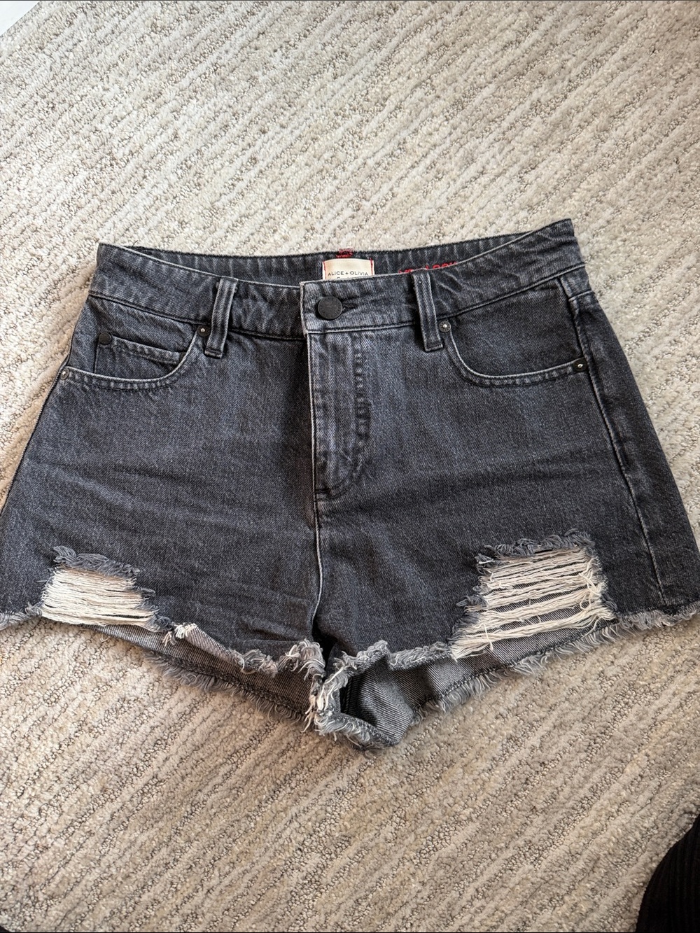 Alice + Olivia Distressed Charcoal Black Denim Cutoff Shorts
